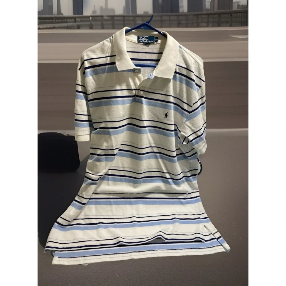 Polo Ralph‎ Lauren Mens XL Polo Shirt Blue White Striped Y2K Early 2000s